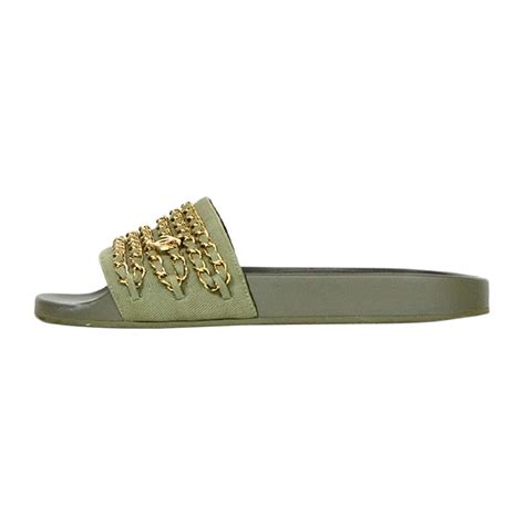 olive green chanel slides|Sandals .